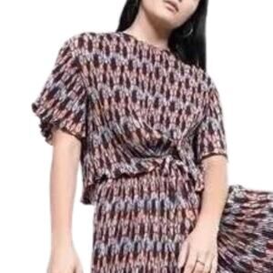 WILDFANG Empower Plisse Boxy Blouse Abstract Floral M NWT $98